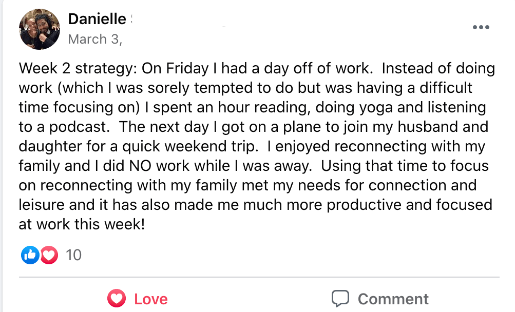 Danielle FB Post Day off